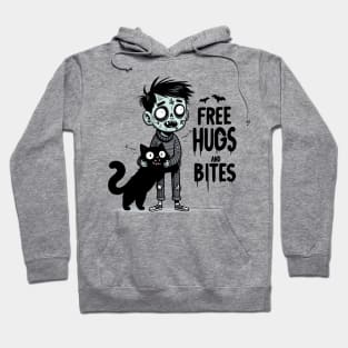 Free Hugs and bites - Cat and zombie kid Hoodie